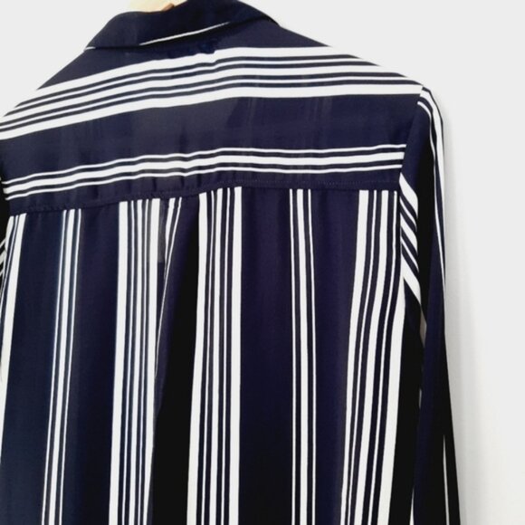 STREETWEAR SOCIETY Ruffle Collar Button Down Striped Shirt Top B&W Sz L - Picture 10 of 13